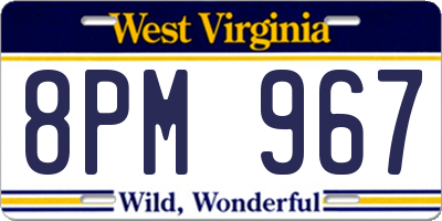 WV license plate 8PM967