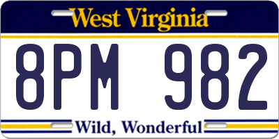 WV license plate 8PM982