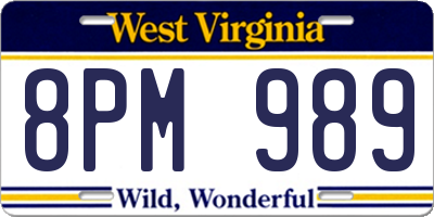 WV license plate 8PM989