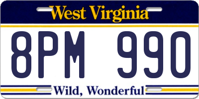WV license plate 8PM990