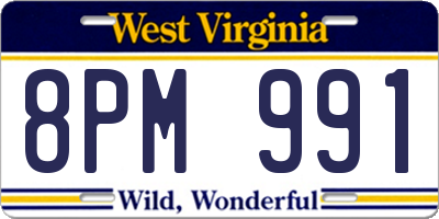 WV license plate 8PM991