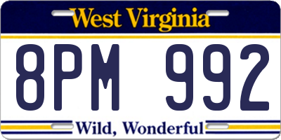 WV license plate 8PM992