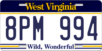 WV license plate 8PM994