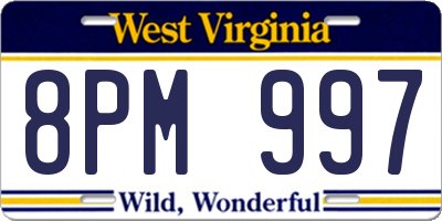 WV license plate 8PM997