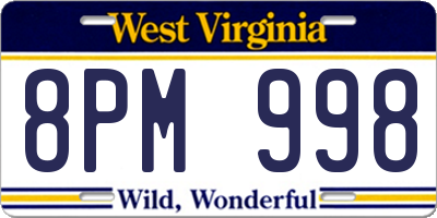 WV license plate 8PM998