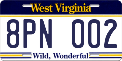 WV license plate 8PN002