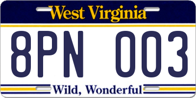 WV license plate 8PN003