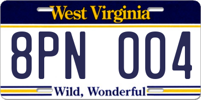 WV license plate 8PN004