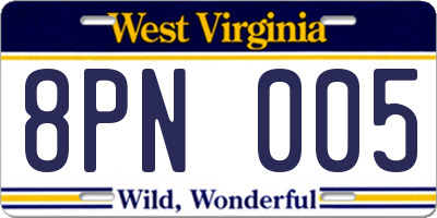 WV license plate 8PN005