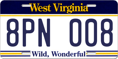 WV license plate 8PN008