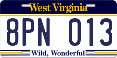 WV license plate 8PN013