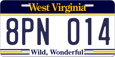 WV license plate 8PN014