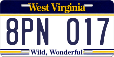 WV license plate 8PN017