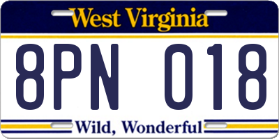WV license plate 8PN018