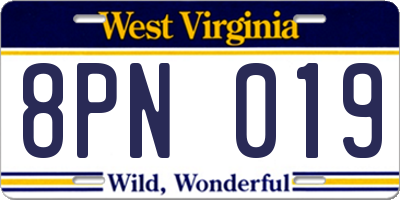 WV license plate 8PN019
