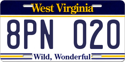 WV license plate 8PN020