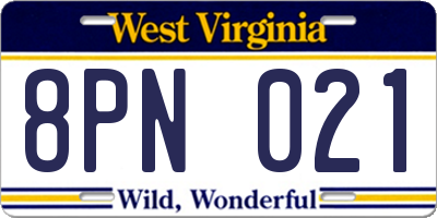 WV license plate 8PN021