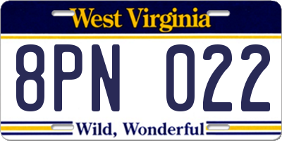 WV license plate 8PN022
