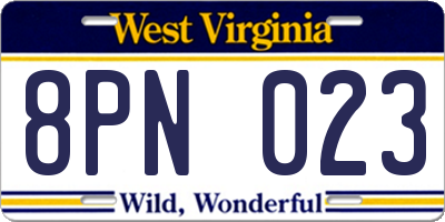WV license plate 8PN023