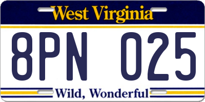 WV license plate 8PN025