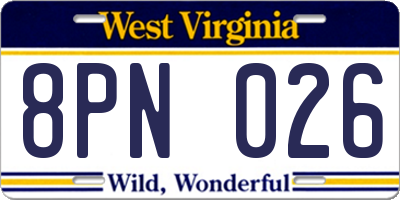 WV license plate 8PN026