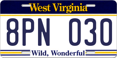 WV license plate 8PN030