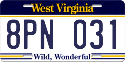 WV license plate 8PN031