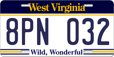 WV license plate 8PN032