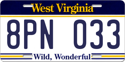 WV license plate 8PN033