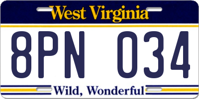 WV license plate 8PN034
