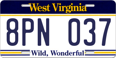 WV license plate 8PN037
