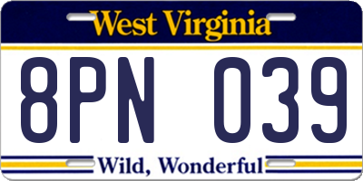 WV license plate 8PN039