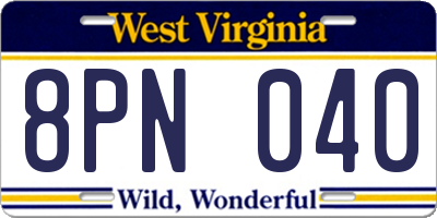 WV license plate 8PN040