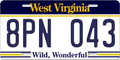WV license plate 8PN043