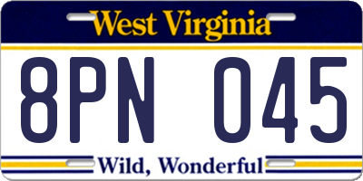 WV license plate 8PN045