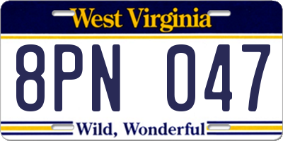 WV license plate 8PN047