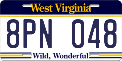 WV license plate 8PN048