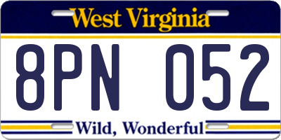WV license plate 8PN052