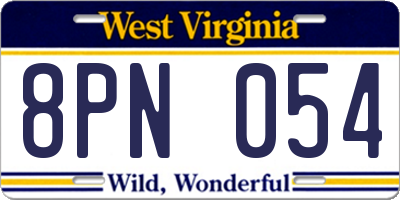 WV license plate 8PN054