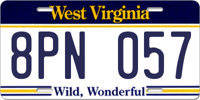 WV license plate 8PN057