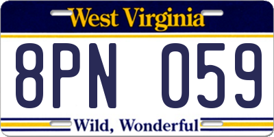 WV license plate 8PN059