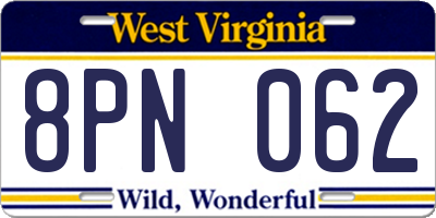 WV license plate 8PN062