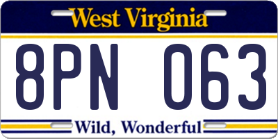 WV license plate 8PN063