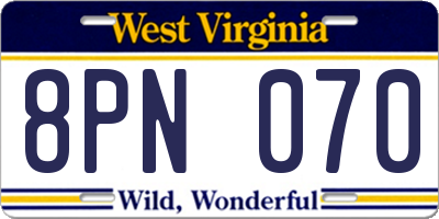 WV license plate 8PN070