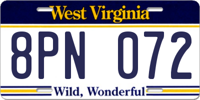 WV license plate 8PN072