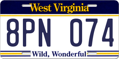 WV license plate 8PN074