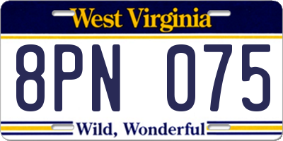 WV license plate 8PN075