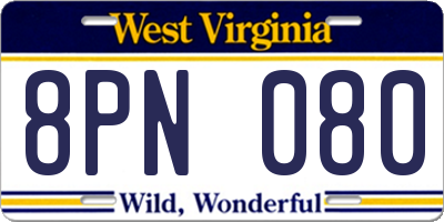 WV license plate 8PN080