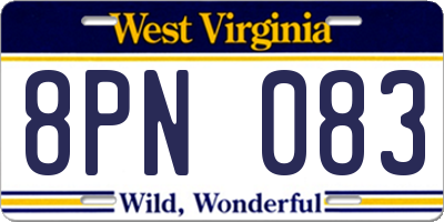 WV license plate 8PN083