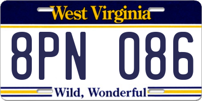 WV license plate 8PN086